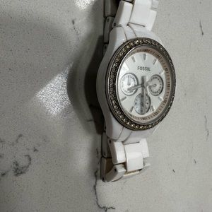 White fossil watch with rhinestones